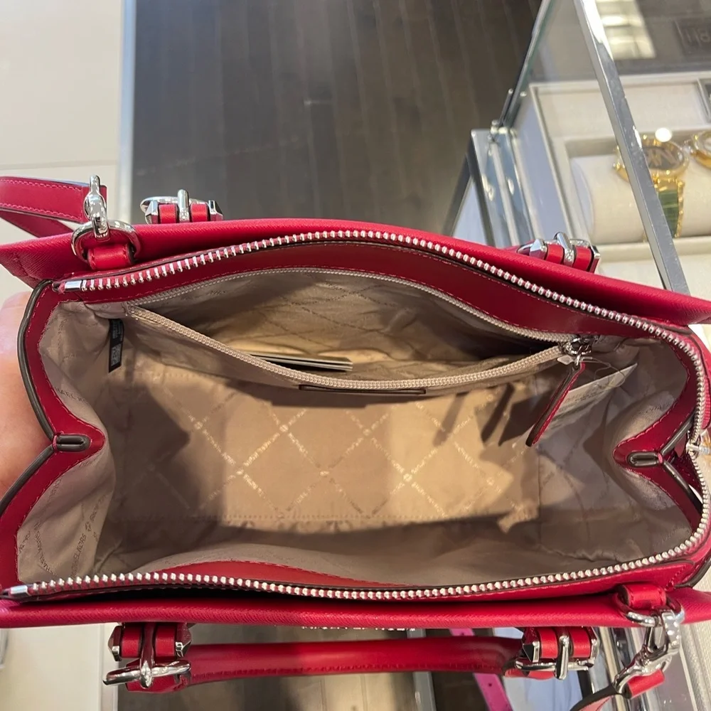 MICHAEL KORS Marilyn Medium Saffiano Leather Satchel Dark Raspberry  NWT